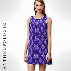 Anthropologie Maeve Purple Petal Stamp Silk Swing Dress Size Small